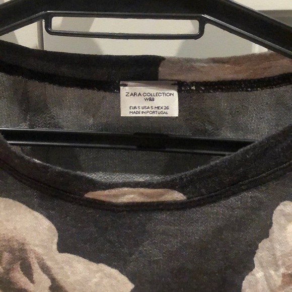 Zara Floral Mesh Long Sleeve Black Cropped Top - Picture 2 of 7